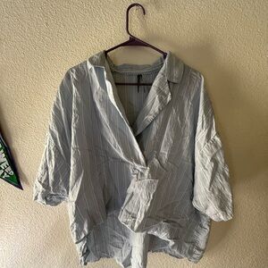 Light Blue Striped Women's Wrap Blazer